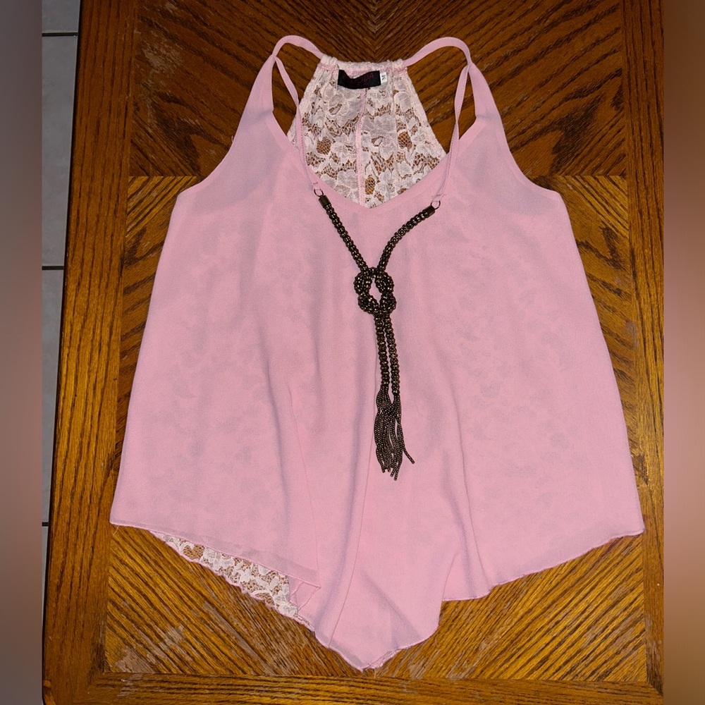 Spaghetti strap top with built-in necklace